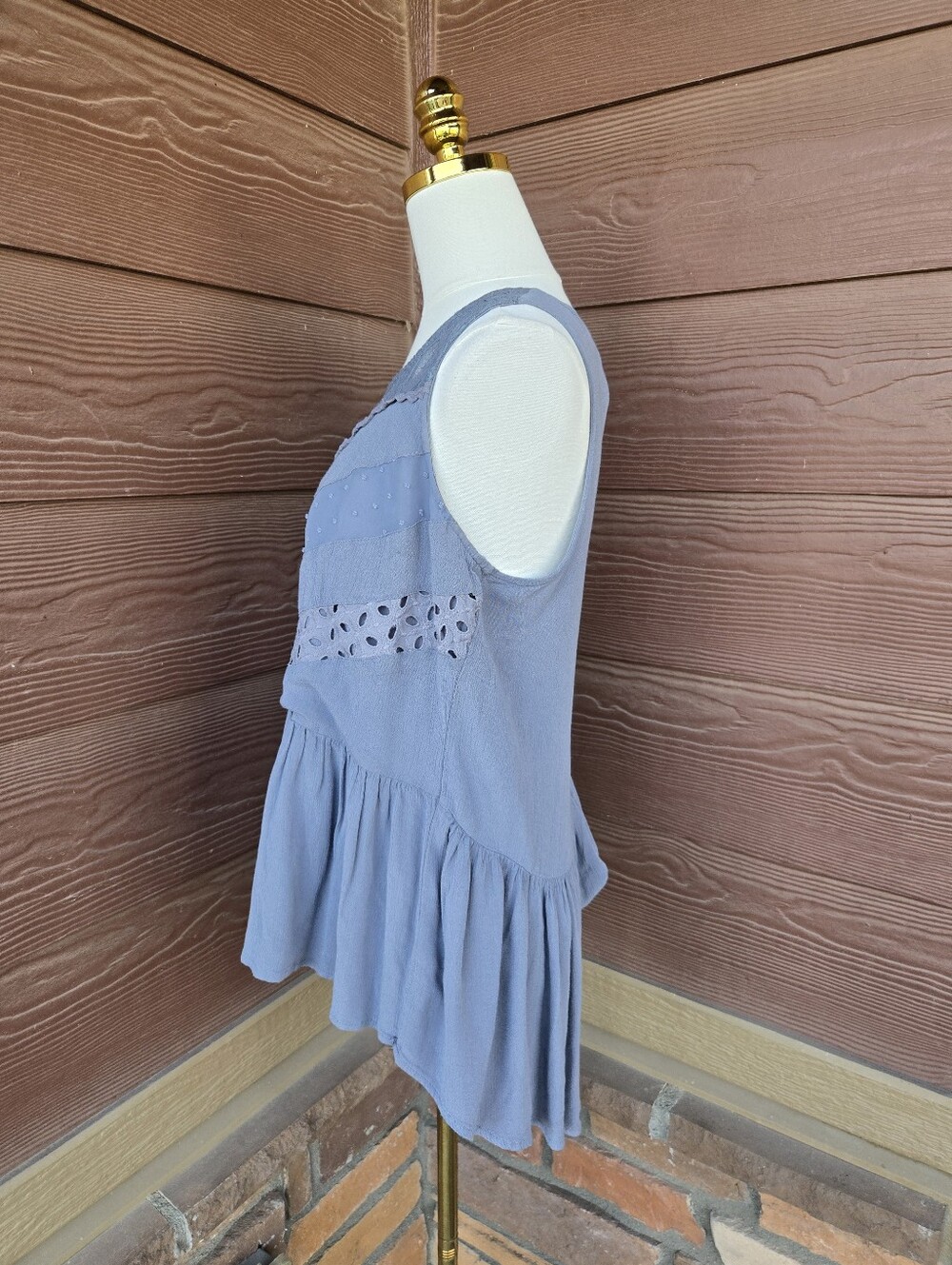 Knox Rose Sleeveless Lace Trim Peplum Top Women’s Medium Slate Blue - Picture 5 of 16